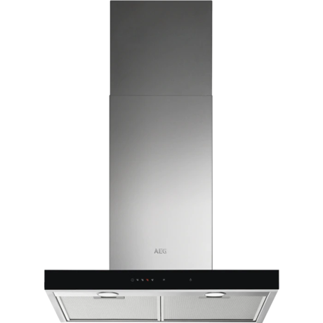 Hota tip semineu AEG DBE5661HG, Absorbtie 700 mc/h (intensiv), 1 motor, 3 viteze+ intensiv, 2 filtre de aluminiu lavabile, Filtru de carbon, Control touch, Conectivitate plita, 60 cm, Inox/negru