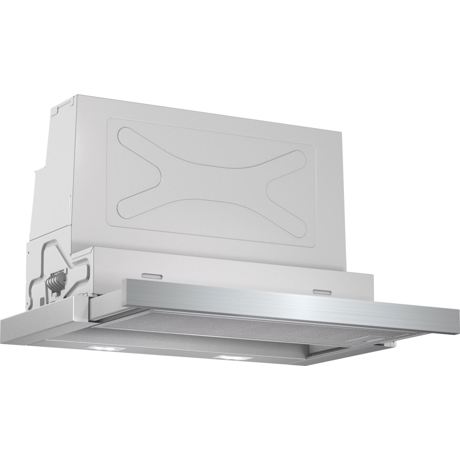 Hota Bosch Serie 4 DFS067A50, Telescopica incorporabila, 60 cm, 400 m3/h, 3 trepte de putere + Intensiv, Motor EcoSilence Drive, Maner inox pentru extragere