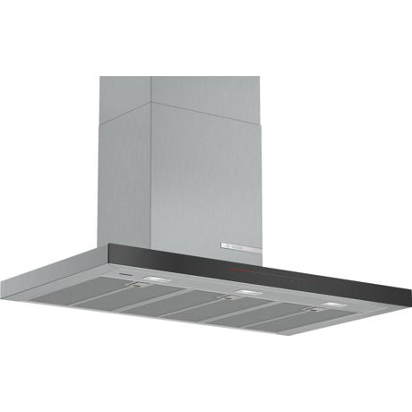 Hotă semineu dreaptă Bosch Serie 6 DWB98PR50, Capacitate 843 m³/h (intensiv), 3 viteze + 2 intensiv, TouchControl, Filtru metalic lavabil, Indicator filtru, 90 cm, Inox