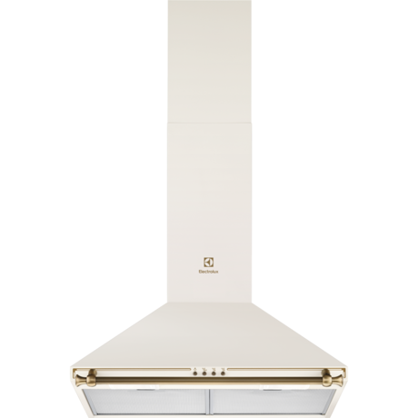 Hota semineu conica Electrolux EFC226V, Putere de absorbtie - 420 mc/h, 1 motor, 3 viteze, 2 filtre de aluminiu lavabile, 60 cm, Design rustic, Galben vanilie