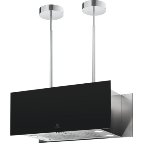 Hota insula Electrolux KFIA19R, 700 mc/h, Latime, 90 cm, 1 motor, 3 viteze+intensiv, 1 filtru de aluminiu lavabil, Control electronic, Conectivitate plita, Telecomanda, Filtru de carbon inclus, Negru mat