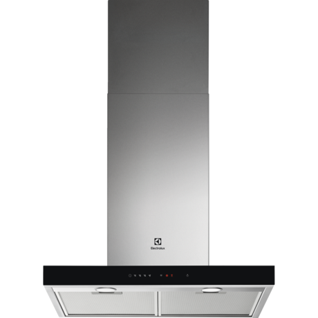 Hota semineu dreapta Electrolux LFT766X, 700 mc/h (intensiv), Front de sticla, 1 motor, 3 viteze+intensiv, Control electronic, Filtre de aluminiu lavabile, Conectivitate plita, Filtru de carbon inclus, Latime 60 cm, Inox