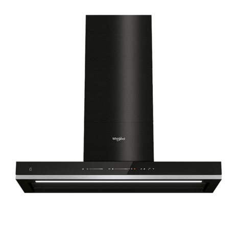 Hota Whirlpool semineu dreapta WHSS90FLTCK, 779 mc/h (booster), AirSense, 6TH Sense, Control electronic, Filtru aluminiu lavabil, 90 cm, Negru