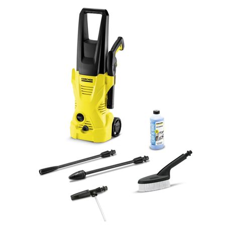 Aparat de spalat cu presiune Karcher K 2 Car 16732280, 1400 W, 110 bari, Sistem Quick Connect, Lance, Pistol de presiune ridicata, Kit curatare auto, Negru/Galben