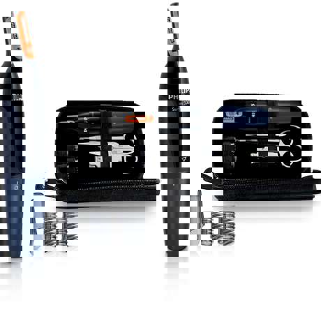 Trimmer pentru nas si urechi Philips NT5180/15, Baterie, 2 piepteni spancene, Set de manichiura, Negru/Albastru
