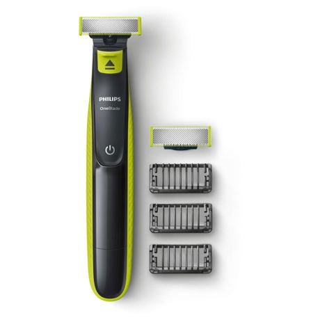 Aparat hibrid de barbierit si tuns barba Philips OneBlade QP2520/30, Wet&Dry, fara fir, 45 min, 5 accesorii, Negru/Verde