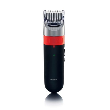 Trimmer pentru barba Philips QT4021/50, 9 trepte, fara fir, 35 min., 1 accesoriu, Negru/Rosu