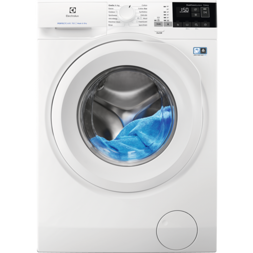 Masina de spalat rufe cu uscator Electrolux EW7W447W, capacitate spalare 7 kg, capacitate uscare 4 kg, 1400 rpm, Program Abur FreshScent, Alb