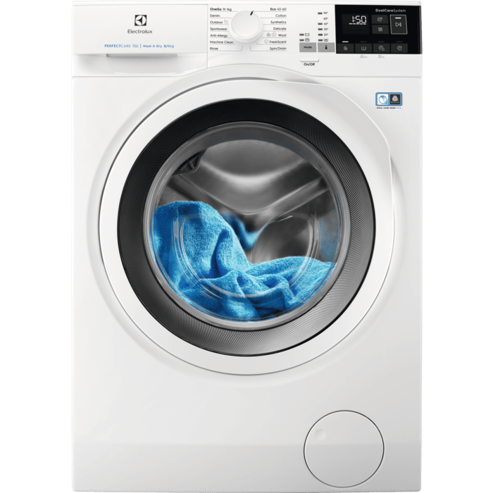 Masina de spalat rufe cu uscator Electrolux EW7W4684W, capacitate spalare 8 kg, capacitate uscare 4 kg, 1600 rpm, Program Abur FreshScent, Alb