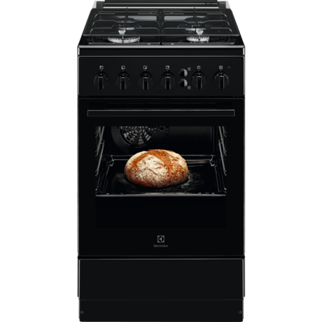 Aragaz Electrolux LKG504000K, Gaz, 4 Arzatoare, Grill, Aprindere electrica, Autocuratare catalitica, 57 L, 50x60 cm, Negru
