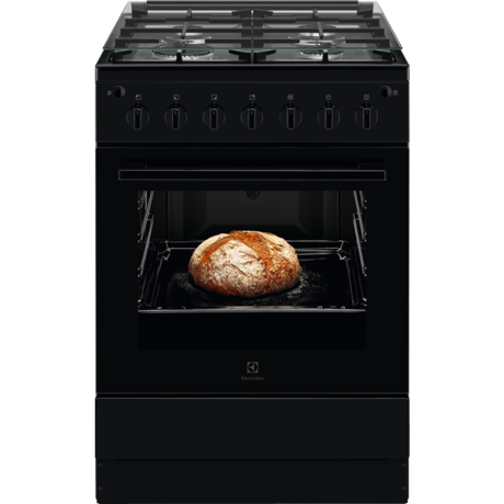 Aragaz Electrolux LKG604000K, Gaz, 4 Arzatoare, Grill, Rotisor, Aprindere electrica, Autocurăţare catalitică, 54 L, 60x60 cm, Negru