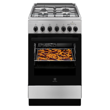 Aragaz mixt Electrolux SteamBake AirFry LKK560000X, 4 Arzatoare gaz, Grill, Aprindere electrica, Cuptor electric 58 L, 50x60 cm, Inox