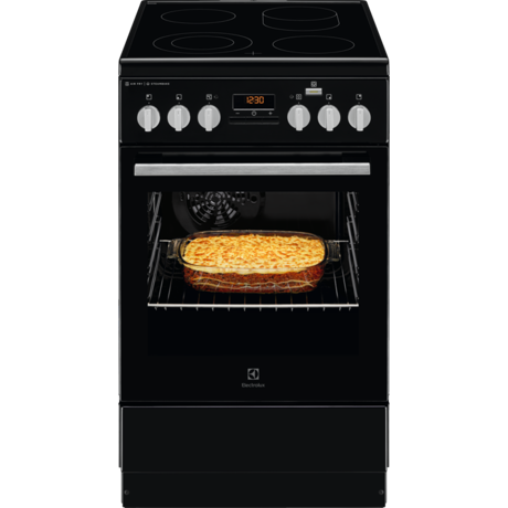 Aragaz Electrolux SteamBake AirFry LKR564200K, Electric, 4 zone de gatit, Grill, 58 L, Autocuratare catalitica, 50x60 cm, Negru