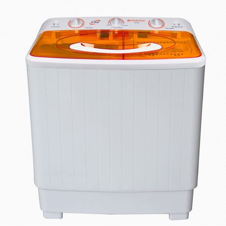 Masina de spalat rufe semiautomata Vortex VO1500, Spalare 6 kg, Stoarcere 5 kg, Alb/Portocaliu