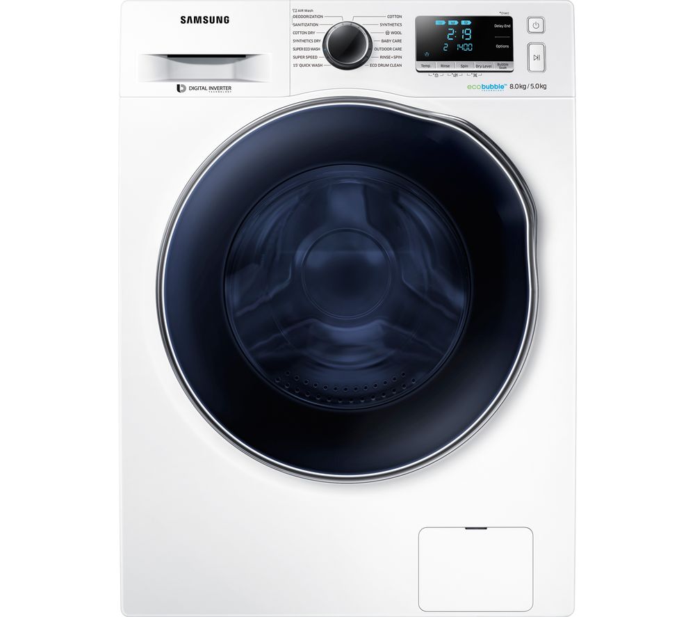 Masina de spalat rufe cu uscator Samsung Crystal Blue Eco Bubble WD80J6A10AW, 8kg/5kg, 1400 RPM, Display, Inverter, Alb