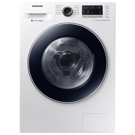 Masina de spalat rufe cu uscator Samsung Crystal Blue Eco Bubble WD80M4A43JW, 8kg/4.5kg, 1400 RPM, Display, Inverter, Alb