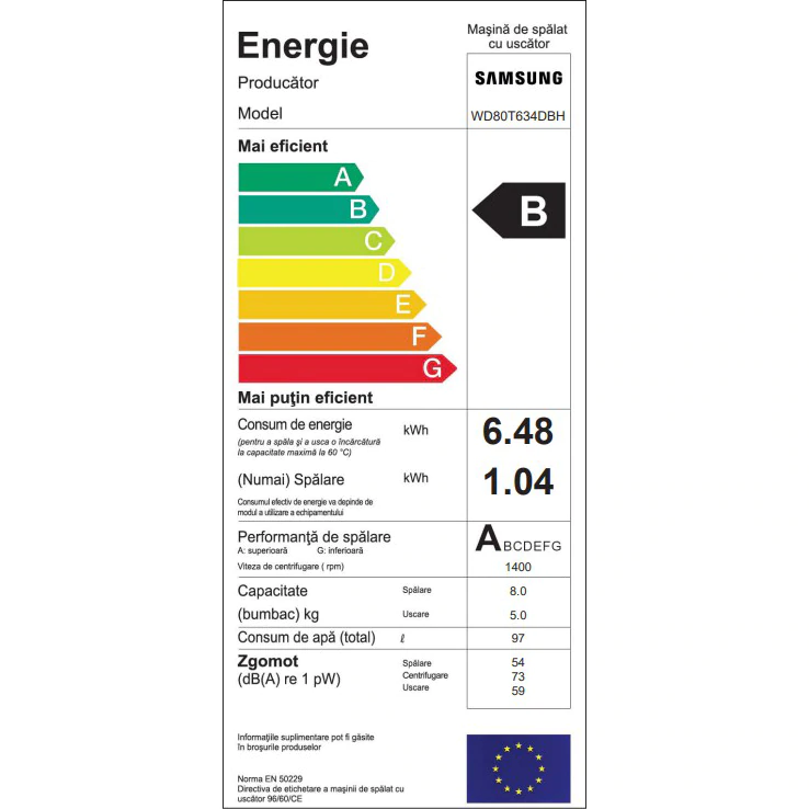 Masina de spalat rufe cu uscator Samsung WD80T634DBH clasa E