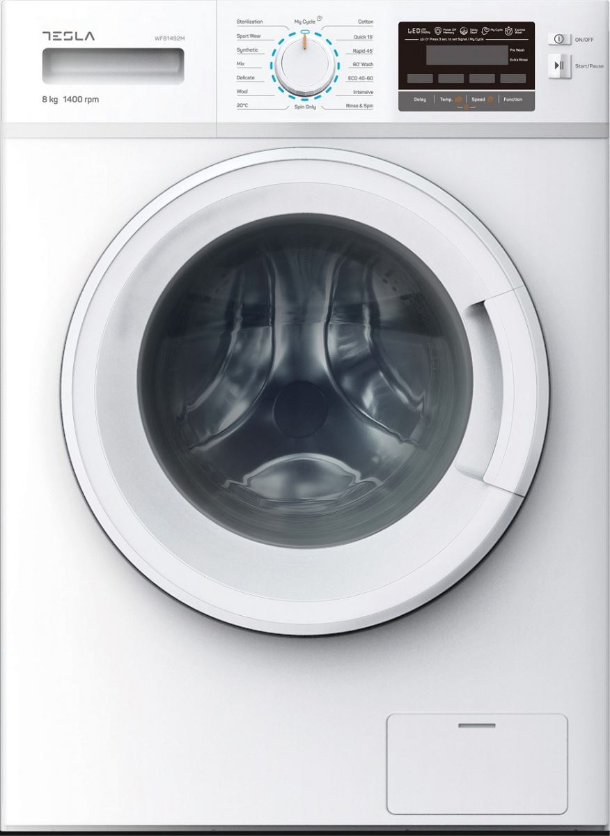 Masina de spalat rufe Tesla WF81492M, 8 kg, 1400 rpm, 16 programe, Sistem siguranță copii, Display LED, Inverter, Alb