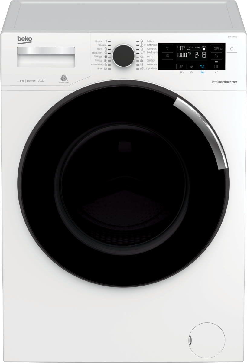 Masina de spalat rufe Beko WTV8744XD, 8 kg, 1400 rpm, 16 programe, Dozare automata detergent, Motor ProSmart™ Inverter , Display, Alb