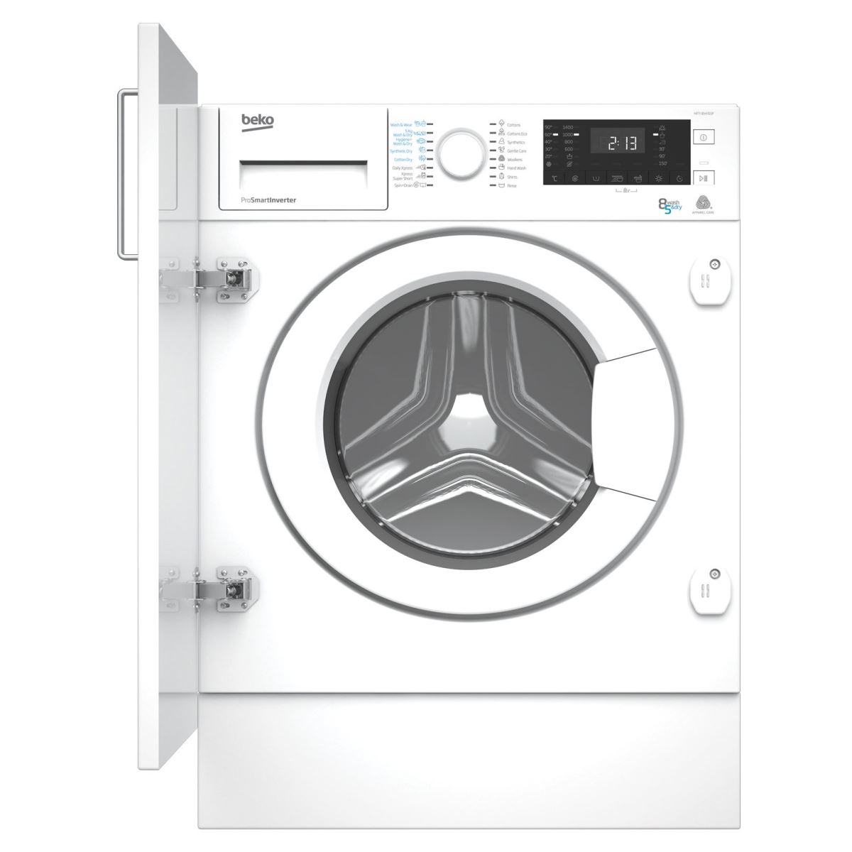 Masina de spalat rufe cu uscator incorporabila Beko HITY854310F, Wash & Wear, OptiSense, Motor ProSmart Inverter, Spalare 8 kg, Uscare 5 kg, 1400 rpm, Alb