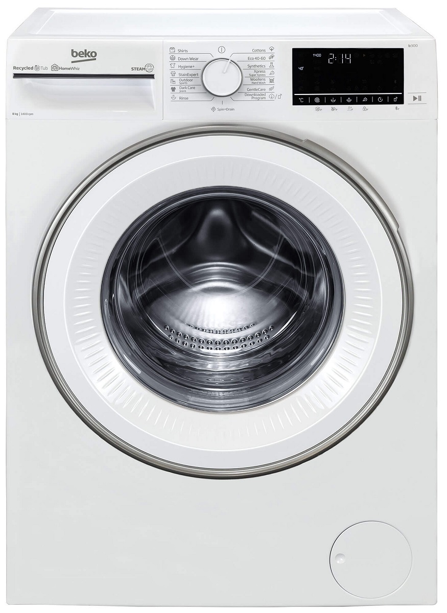 Masina de spalat rufe Beko B3WFU7843WB, 8 kg, 1400 rpm, 15 programe, SteamCure, HomeWhiz prin BlueTooth, AddXtra, Motor ProSmart ™ Inverter, Alb