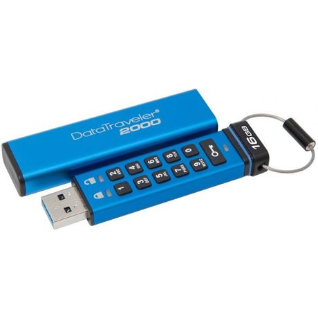 Memorie USB Flash Drive Kingston, 16GB, DT2000, USB 3.0, Keypad, Albastru