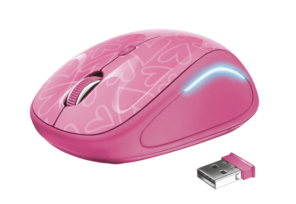 Mouse fara fir Trust Yvi, Optic, USB, 1600 DPI, Fara fir, Pink