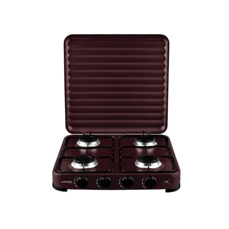 Plita pe gaz independenta Albatros APG41BR, 4 arzatoare, Suprafata emailata, Butoane ergonomice, Capac de protectie, Doar pentru exterior, Maro