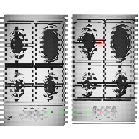 Plita incorporabila mixta Vivax BH-312EI X, 3 arzatoare gaz, 1 zona de gatit electrica, 60 cm, Gratare email, Aprindere electrica, Inox