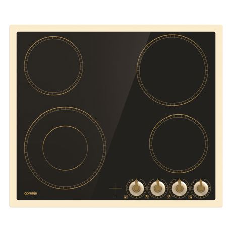 Plita incorporabila Gorenje Il Classico EC642CLI Vitroceramica, 60 cm, 4 zone electrice (1 dubla), Neagra cu accente bej