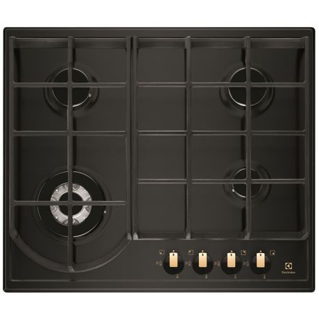 Plita incorporabila Electrolux EGH6343BOR, Gaz, 4 arzatoare, aprindere, gratare fonta, 60 cm, rustic negru