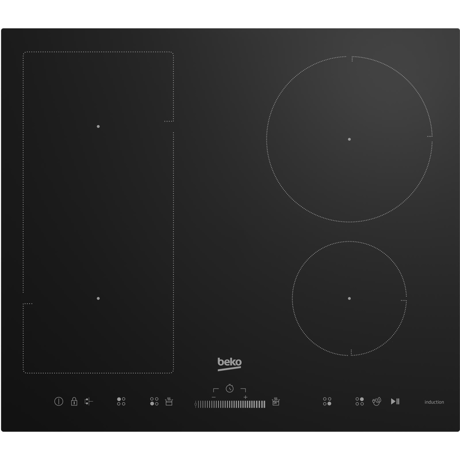 Plita incorporabila Beko HII64500UFT, 4 zone de gatit, Inductie, Touch control, IndyFlex, 19 trepte putere, Child Lock, 58 cm, Negru