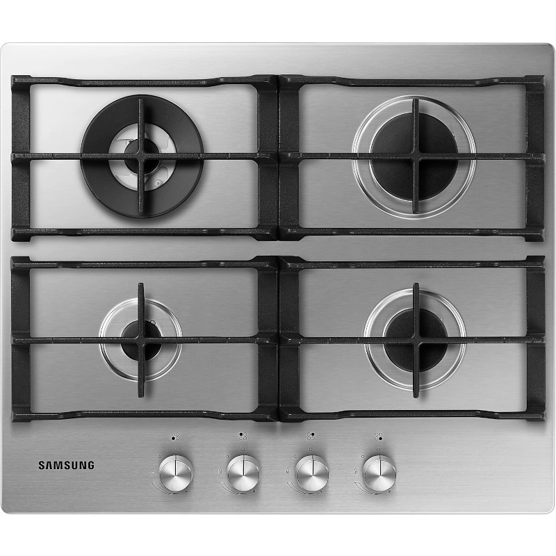 Plita incorporabila Samsung NA64H3030AS/L1, Gaz, 4 arzatoare, Grătare Fontă, 60 cm, Inox