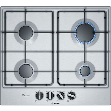Plita incorporabila Bosch PCP6A5B80, Serie 6, 60 cm, inox, plita pe gaz cu tehnologie FlameSelect, 4 arzatoare
