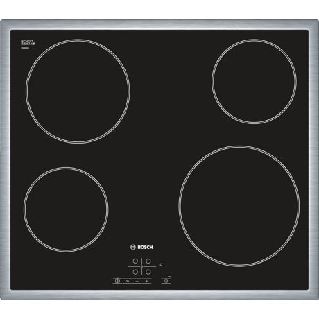 Plita incorporabila Bosch PKE645B17E, Serie 4, 60 cm, plita vitroceramica radianta, control TouchSelect, 4 zone de gatit HighSpeed, rama decor