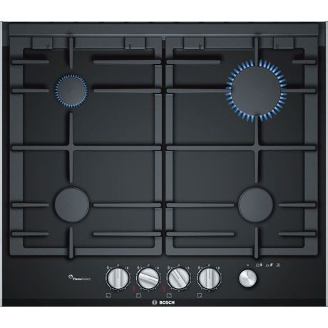 Plita incorporabila Bosch PRP6A6N70, 4 zone gaz FlameSelect, 60 cm, suporturi din fonta, Vitroceramica neagra