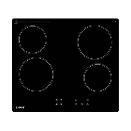 Plita incorporabila Samus PSV-64BG1, 4 zone de gatit, Touch control, 9 setari putere, Timer, Blocare acces copii, L 60 cm, Vitroceramica, Negru