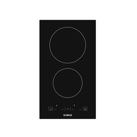 Plita incorporabila Samus PSVE-32BG3, 2 zone de gatit, Touch control, 9 setari putere, Timer, Blocare acces copii, L 30 cm, Vitroceramica, Negru