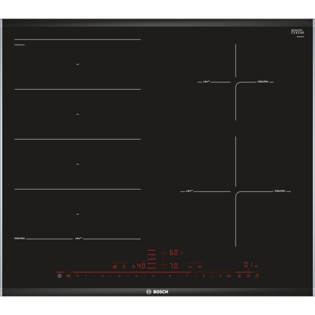Plita incorporabila Bosch PXE675DC1E, Inductie, 4 zone, 60 cm, Negru