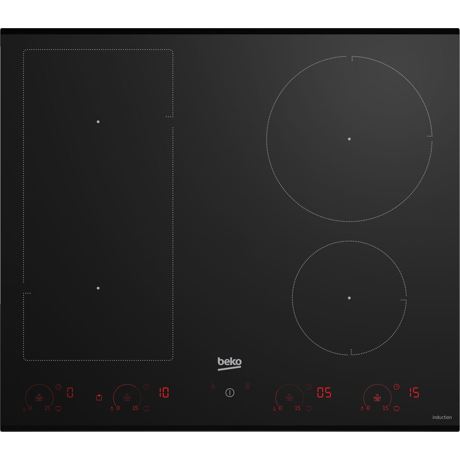Plita incorporabila Beko HII64822UFT, 4 zone de gatit, Inductie, IndyFlex, Luminous Touch control, 15 trepte putere, Child Lock, 58 cm, Negru