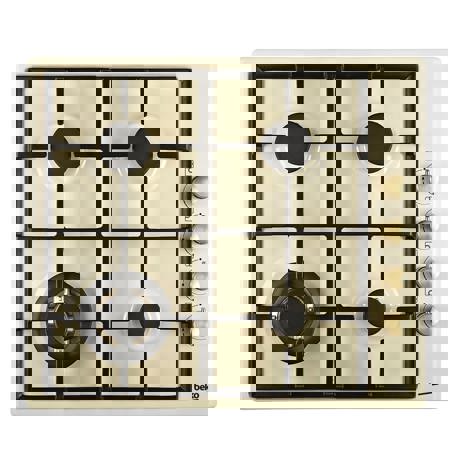 Plita incorporabila Beko Rustic HIZG64125SCR, Gaz, 60 cm, 4 Arzatoare, WOK, Gratare fonta, Aprindere electrica, Crem