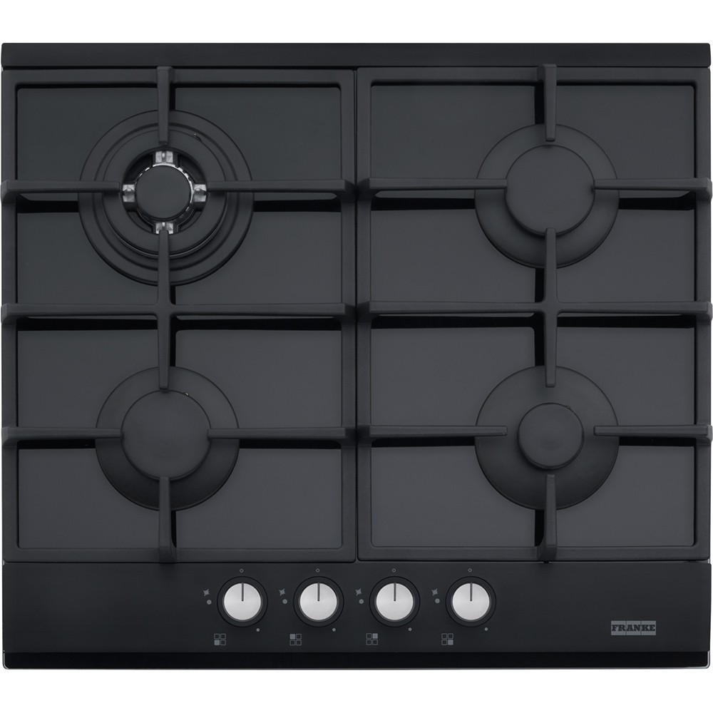 Plita incorporabila Franke New Glass FHNG 604 4G TC BK C 106.0490.177, 4 arzatoare gaz, 60 cm, Tripla coroana, Aprindere electronica la buton, Valva de siguranta, Arzatoare si gratare fonta, Sticla neagra