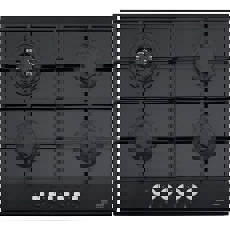 Plita incorporabila Franke New Glass FHNG 604 4G TC BK C 106.0490.177, 4 arzatoare gaz, 60 cm, Tripla coroana, Aprindere electronica la buton, Valva de siguranta, Arzatoare si gratare fonta, Sticla neagra