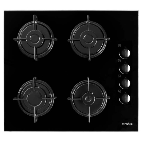 Plita incorporabila Arctic ARSGN 64120 S, 4 zone gaz, 60 cm, Sticla neagra