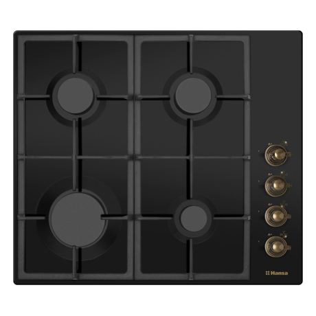 Plita incorporabila Hansa BHGA620390, 4 Arzatoare gaz, Aprindere electrica, Siguranta gaz, Gratare fonta, 60 cm, Antracit