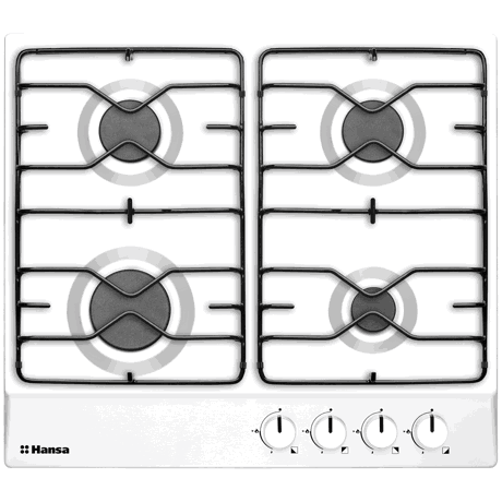 Plita incorporabila Hansa BHGW630100, Gaz, 4 Arzatoare, Aprindere electrica, Suporturi vase emailate, 60 cm, Alb