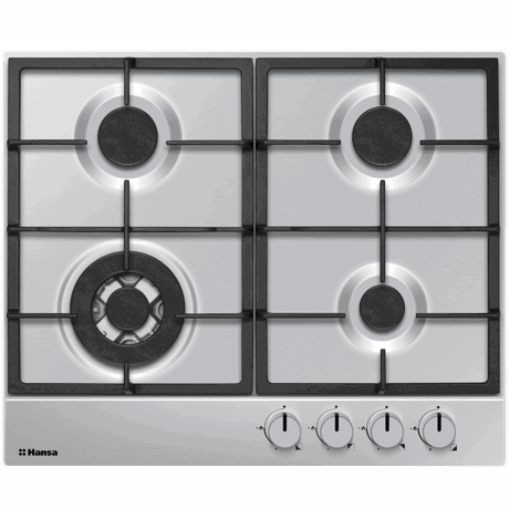 Plita incorporabila Hansa Integra BHGI611502, 4 arzatoare gaz, Arzator Wok, Aprindere electrica, Suporti fonta, Inox