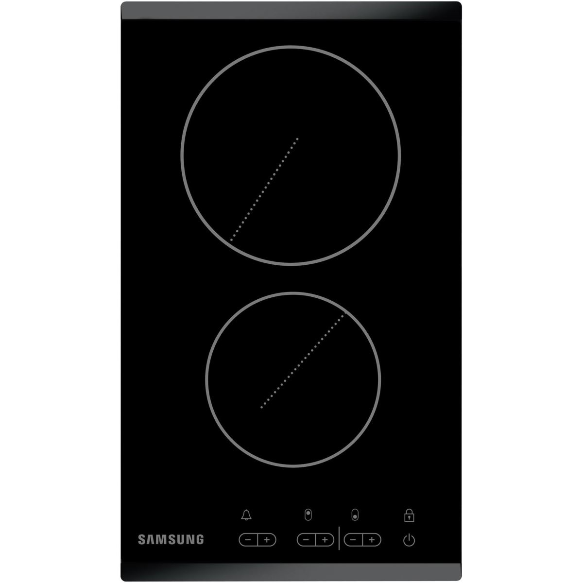 Plita incorporabila Samsung Domino C21RJAN, Vitroceramica, Rama inox, 2 zone de incalzire, Control tactil, 30 cm, Negru rama inox