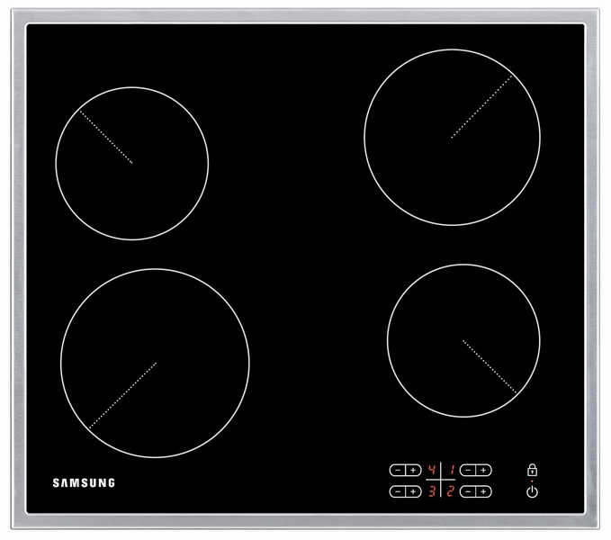 Plita incorporabila Samsung C61R2AAST, Vetroceramica, 4 zone radiante, touch control, 60 cm, neagra rama inox