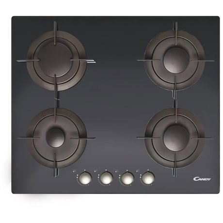 Plita incorporabila Candy CVG64SGNX, 4 arzatoare gaz, Aprindere electrica, Butoane argintii, 60 cm, Sticla Neagra 33801435